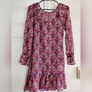 Band Of Gypsies Long Sleeve Floral Dress - Purple and Pink